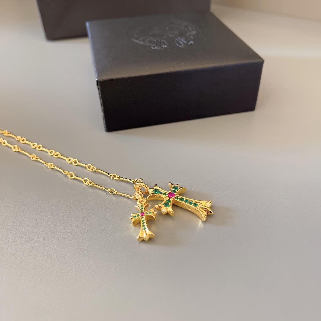 Chrome Hearts Gold-Plated Cross Pendant Necklace